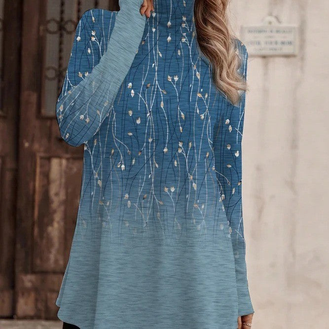Damen Tunika mit floralem Design und hohem Kragen R&B