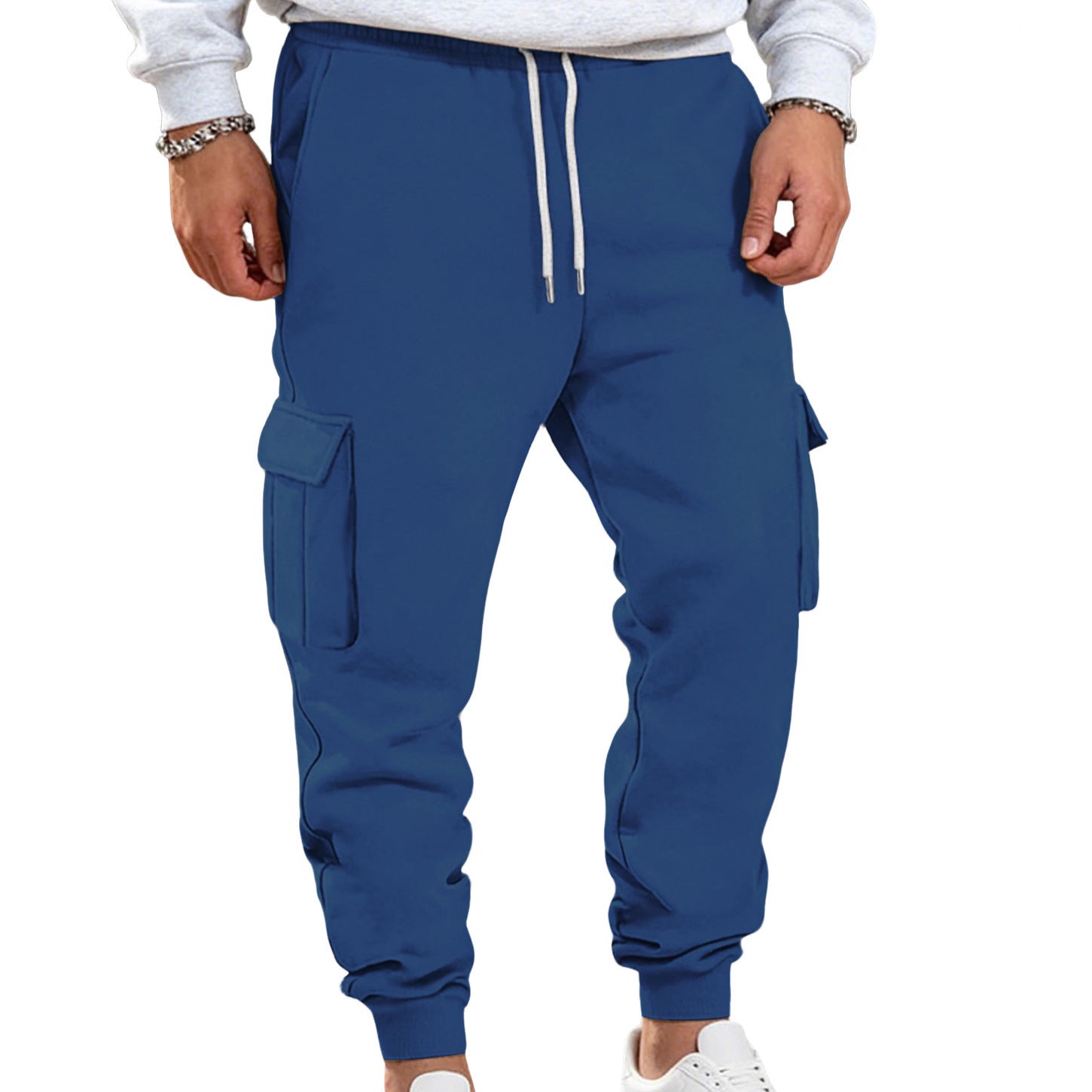 Herren nan lässige Cargo-Sweathose mit Kordelbund, Klappentaschen und schmalem Fußbündchen R&B