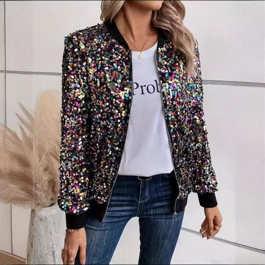 Damen Funktionsjacke mit glitzerndem Paillettendesign und bequemen Bündchen R&B