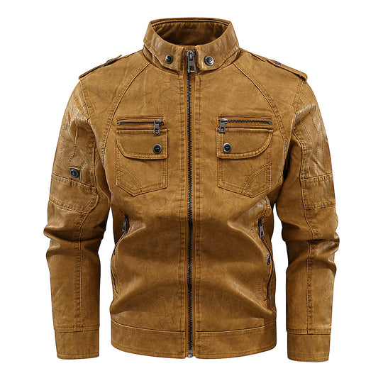 Herren stylische Bikerjacke mit praktischen Taschen und hochgeschlossenem Kragen R&B