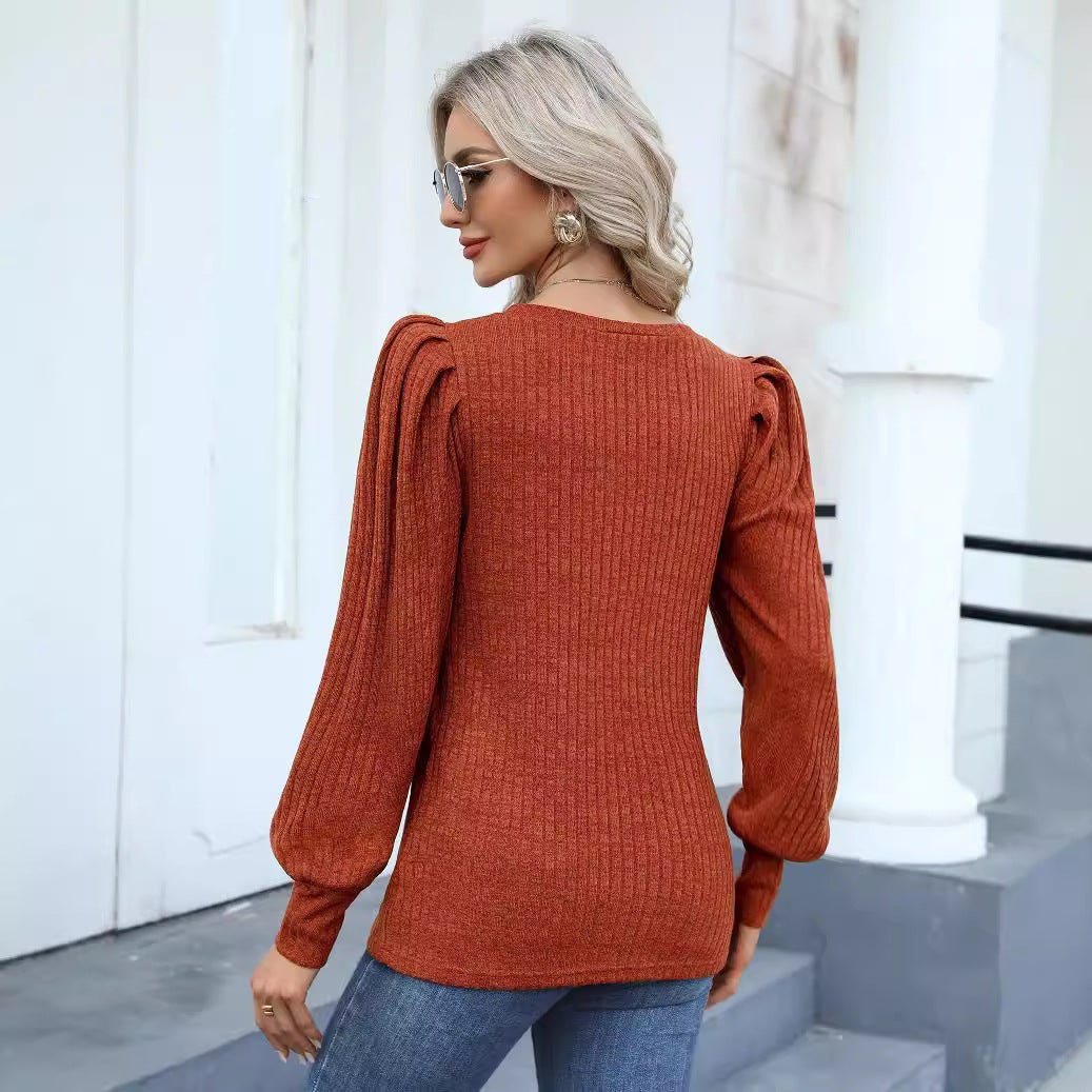 Damen Gemustertes Langarmshirt mit Puffärmeln R&B