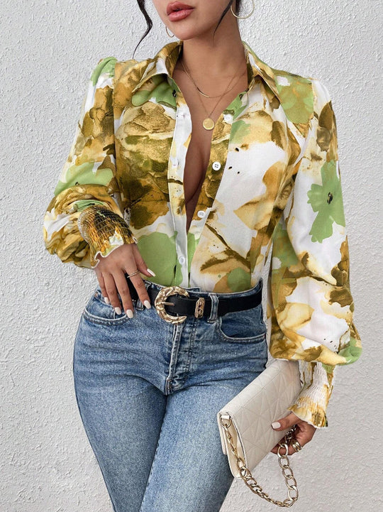 Damen Bluse mit floralen Mustern und puffärmel R&B