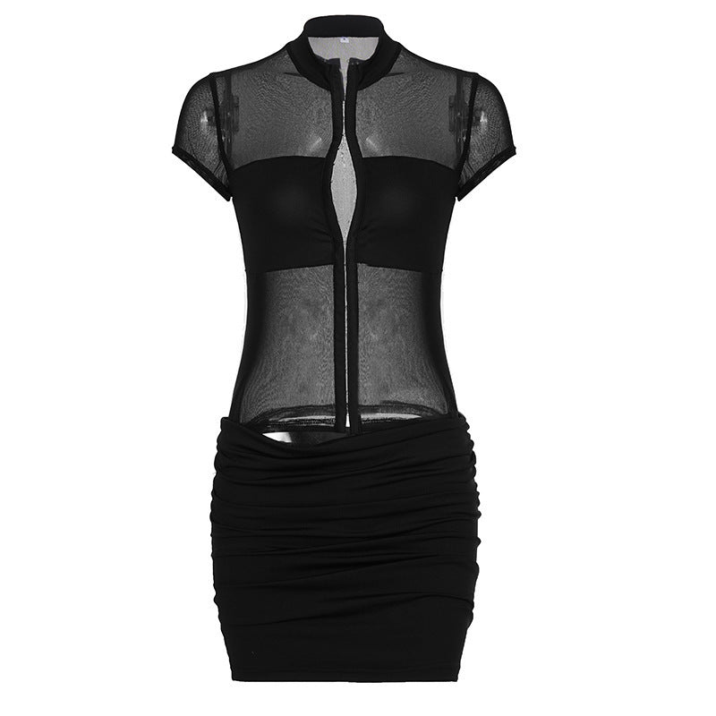 Damen figurbetontes Kleid mit innovativem Rüschen-Design und asymmetrischem Saum R&B