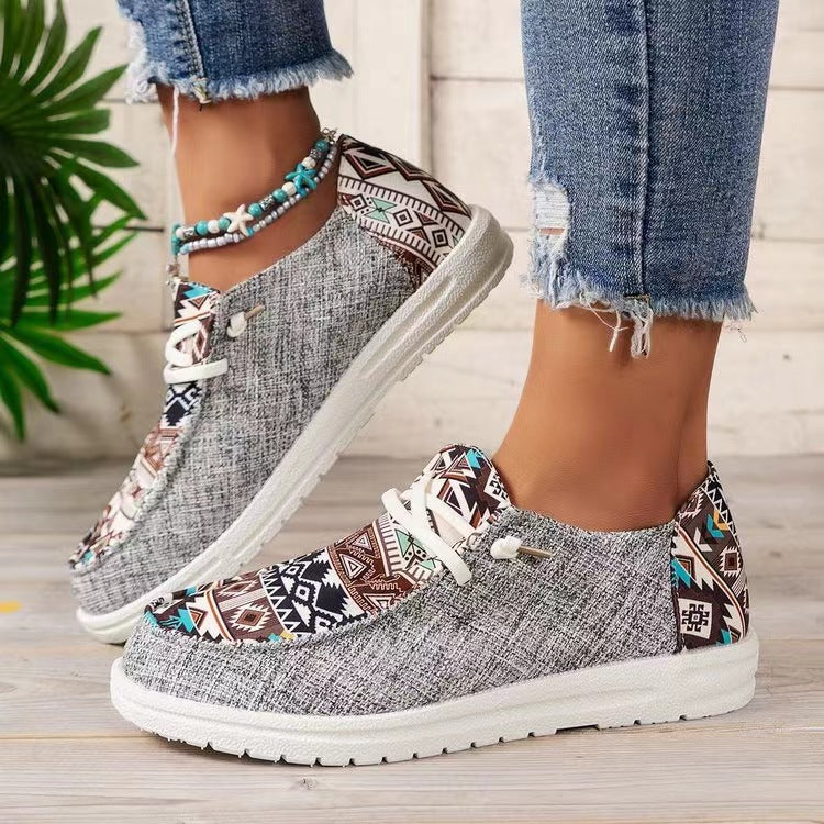 Damen Freizeitschuhe im trendigen Ethno-Design mit elastischen Schnürsenkeln und atmungsaktiven Obermaterialien R&B