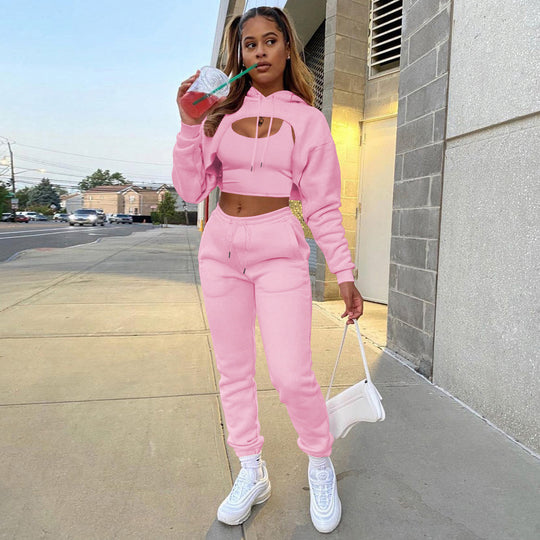 Damen Sportlicher Zweiteiler mit cropped Hoodie und bequemen Jogginghosen R&B
