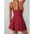 Damen eleganter einteiliger Badeanzug mit durchsichtigen Einsätzen und seitlichem Rock R&B