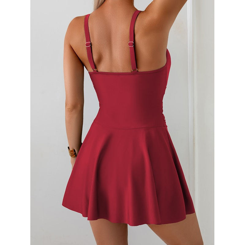 Damen eleganter einteiliger Badeanzug mit durchsichtigen Einsätzen und seitlichem Rock R&B