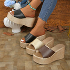 Damen modische Wedge Slides mit breitem Riemen und texturiertem Obermaterial R&B
