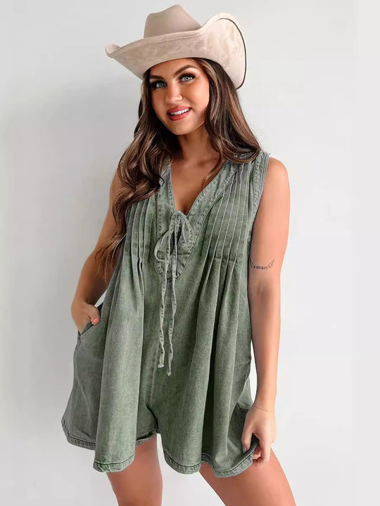 Damen lässiger Jumpsuit mit eleganten Falten und praktischen Taschen R&B