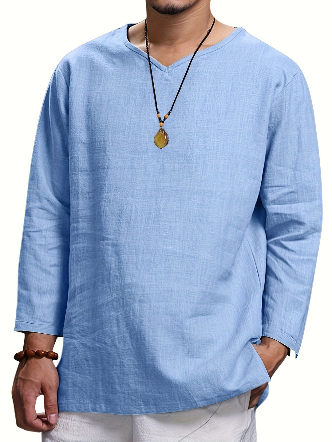 Herren Lässiges Langarmshirt mit V-Ausschnitt und praktischen Seitentaschen R&B