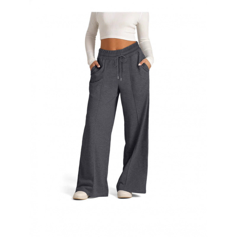 Damen breite Jogginghose mit elastischem Bund und seitlichen Eingrifftaschen