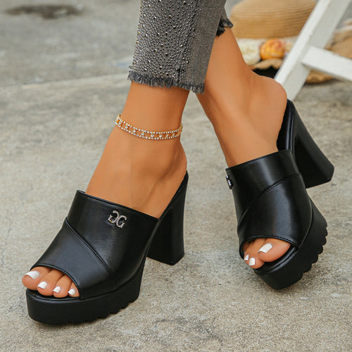 Damen Plateau-Mules mit eleganter Faltenoptik und hochwertigem Obermaterial R&B