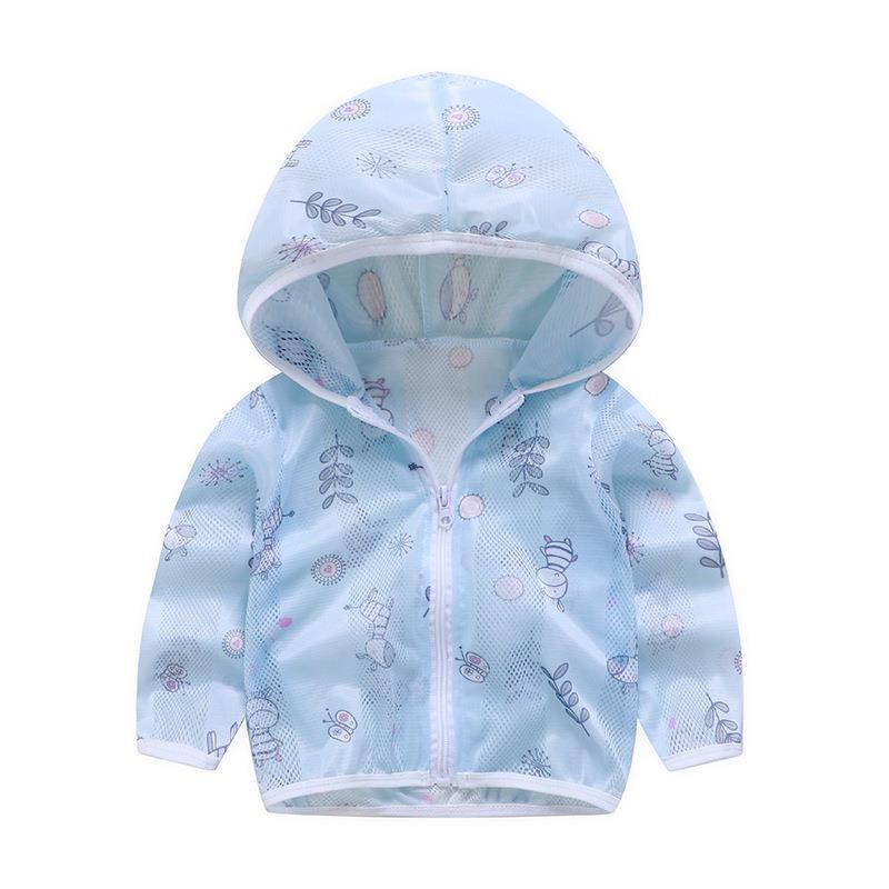 Unisex nan atmungsaktive Netz Kapuzen-Sonnenjacke für Säuglinge mit Reißverschluss und verspieltem Elefantenmotiv R&B