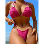 Damen Triangel-Bikini mit strukturierter Oberfläche und goldenen Details R&B