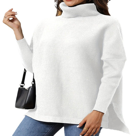 Damen Oversized Strickpullover mit hohem Kragen und seitlichen Schlitzen R&B