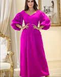Damen Elegantes Maxikleid mit voluminösen Ärmeln und taillierter Drapierung