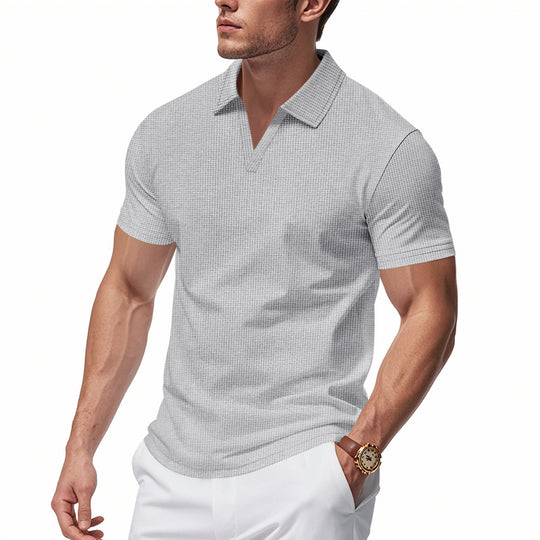 Herren Poloshirt mit strukturiertem Design und modernem V-Ausschnitt R&B