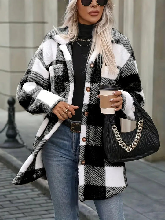 Damen Oversized Karofleecejacke R&B