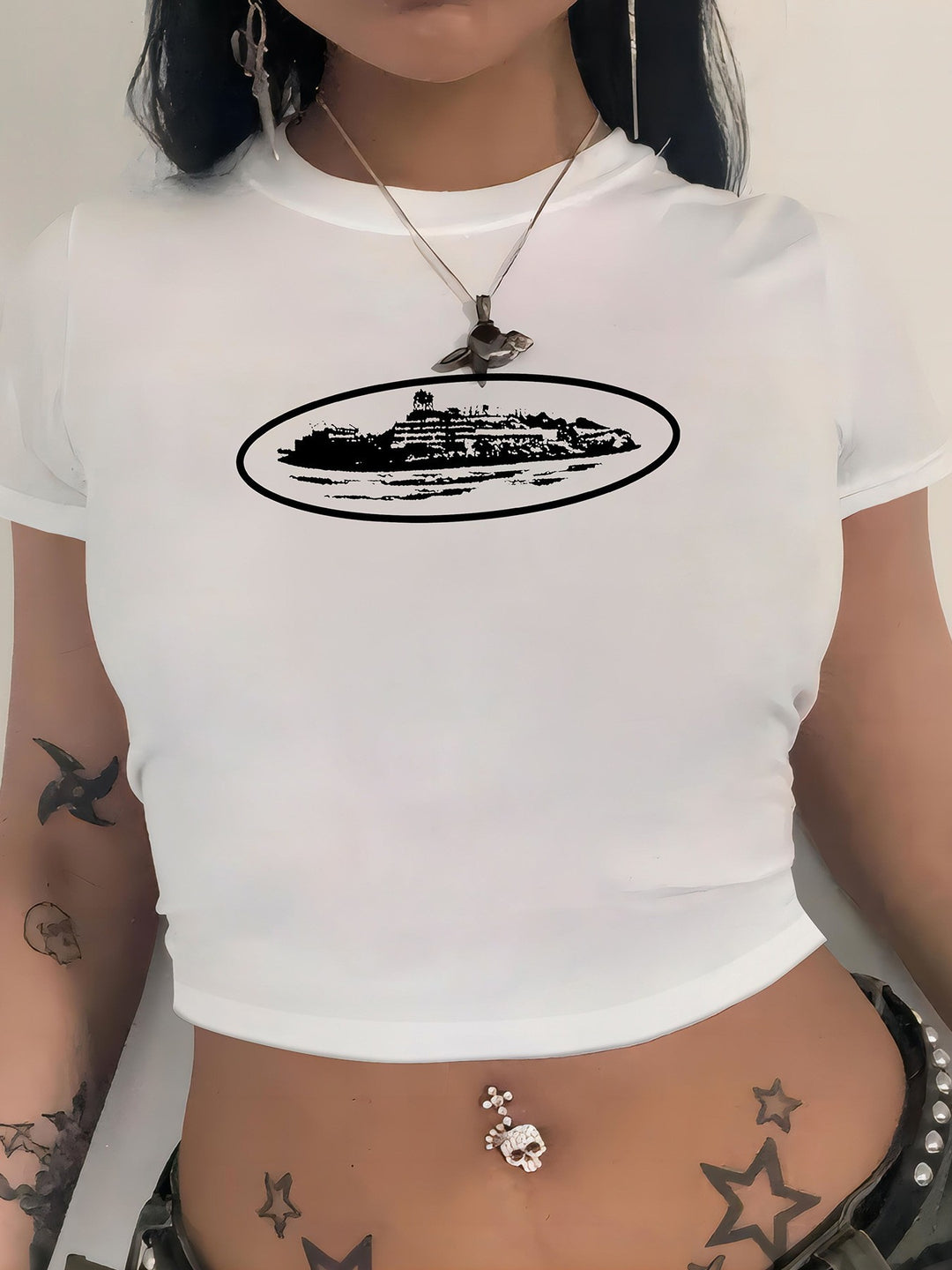 Damen cropped T-Shirt mit exklusivem Pferdemotiv und figurbetontem Schnitt R&B