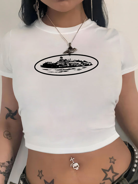 Damen cropped T-Shirt mit exklusivem Pferdemotiv und figurbetontem Schnitt R&B