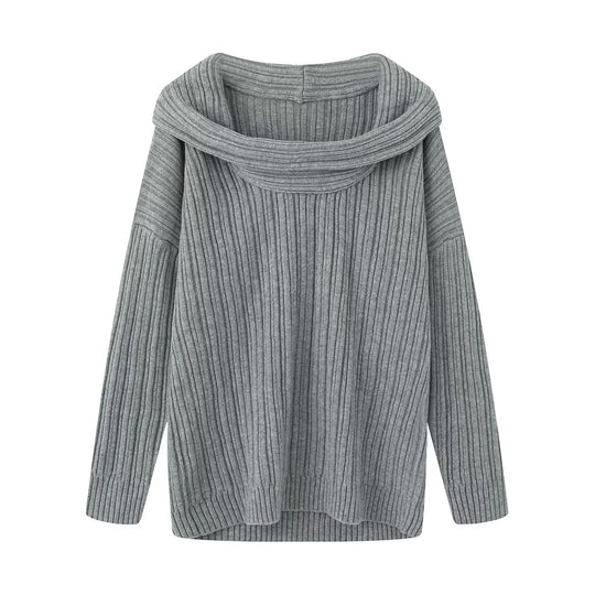 Damen lässiger Strickpullover mit weitem Rollkragen und Rippenstruktur R&B