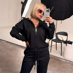 Damen sportliches Loungewear-Set mit modernem Reißverschluss und gestreiftem Design R&B