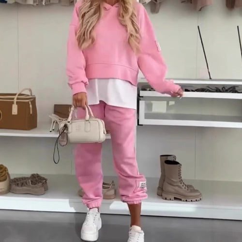 Damen nan kuscheliges kurzes Kapuzensweatshirt und Jogginghose-Set aus weicher Baumwollmischung R&B