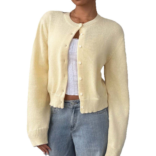 Damen leichte Strickjacke mit Knopfdetails und Rundhalsausschnitt R&B