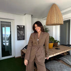 Damen taillierter Blazer mit Gürtel und eleganter Struktur R&B