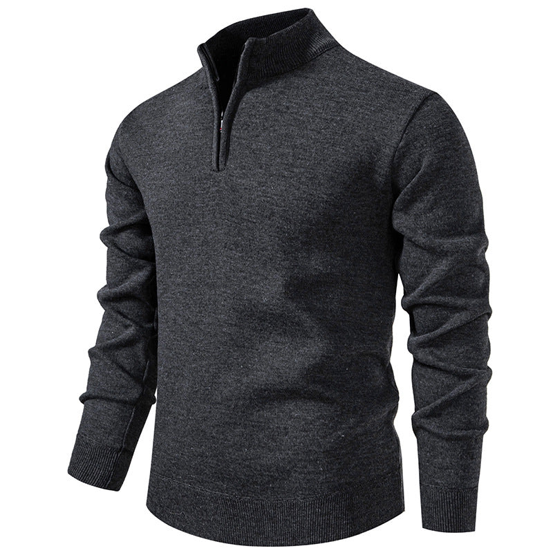 Herren nan Feinstrickpullover mit Kurzreißverschluss Stehkragen elastischen Bündchen R&B