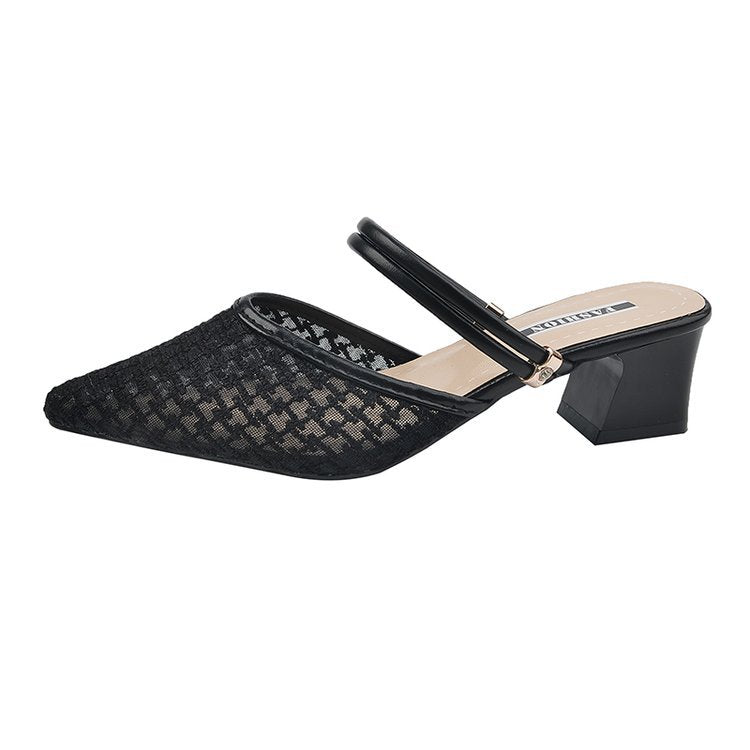 Damen elegante Sling-Pumps mit transparentem Mesh-Obermaterial und komfortablem Blockabsatz R&B