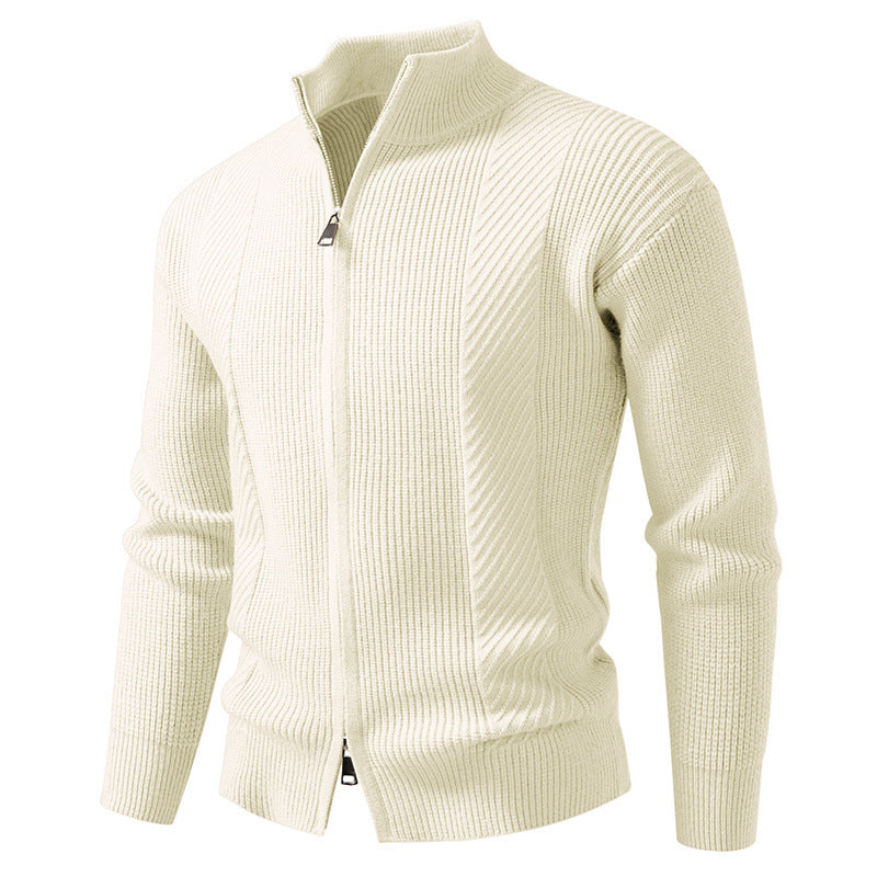 Herren modische Strickjacke mit Stehkragen und durchgehendem Reißverschluss R&B