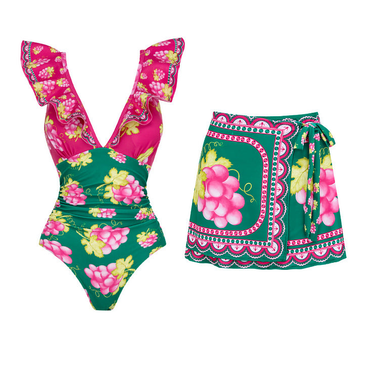 Damen Stylish Elegantes Badeanzug- und Rockset R&B