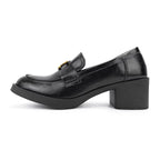 Damen modische Loafers mit elegantem Blockabsatz und dekorativem Schnallenakzent R&B