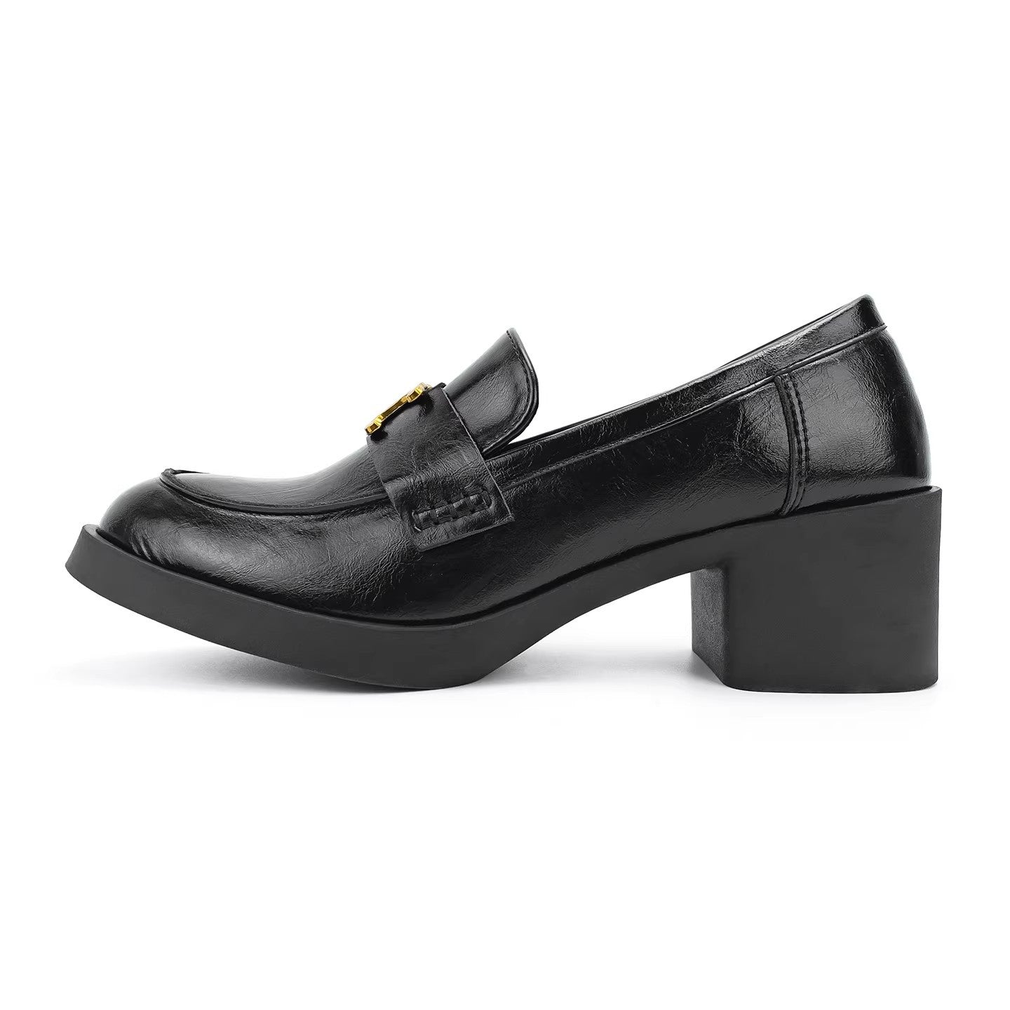 Damen modische Loafers mit elegantem Blockabsatz und dekorativem Schnallenakzent R&B