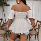 Damen luftiges Oberteil mit Off-Shoulder Design und praktischen Seitentaschen R&B