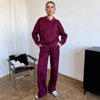 Damen Lässiges Sweatjacken- und Hose-Set mit elastischem Bund R&B