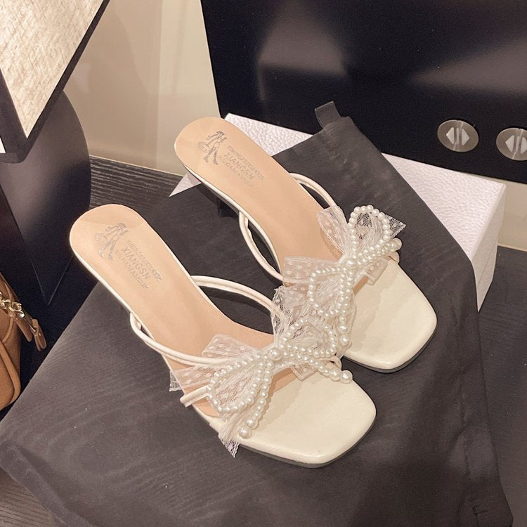 Damen elegante Plateau-Sandaletten mit durchscheinendem Riemen und opulenten Schleifenakzenten R&B