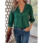 Damen Elegante ViskosR&Bluse mit 3/4-Ärmeln und V-Ausschnitt R&B