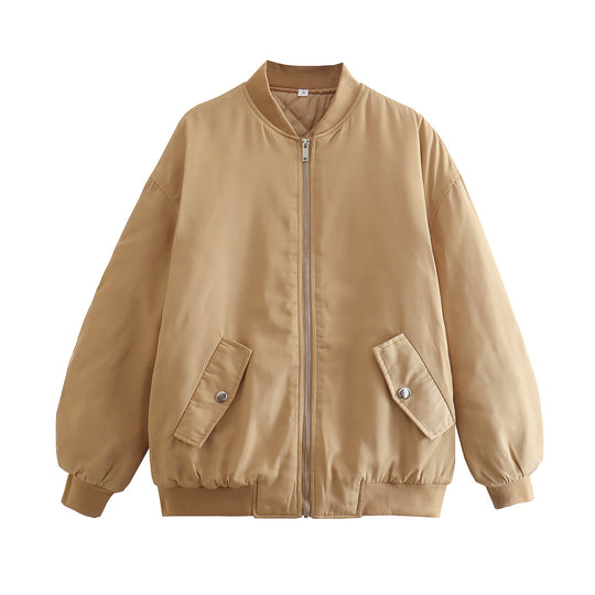 Damen lässige Bomberjacke mit praktischen Taschen und Reißverschluss R&B