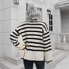 Damen Strickpullover mit hohen Bündchen und lässigem Streifenmuster R&B