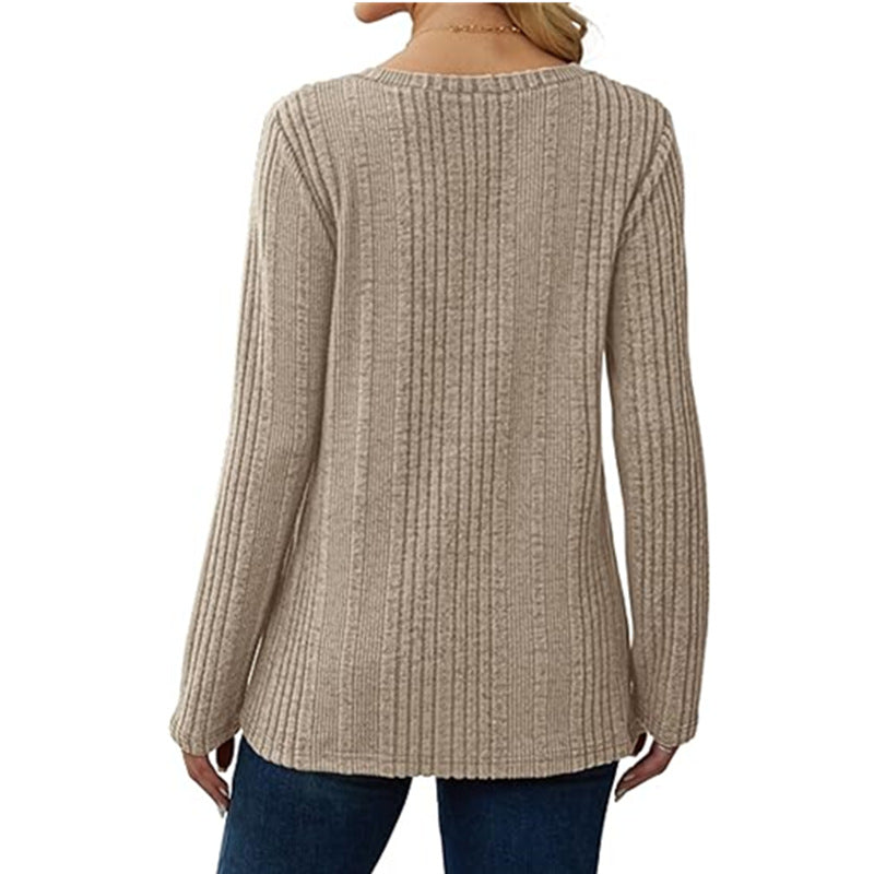 Damen modischer V-Ausschnitt Pullover mit Rippstruktur R&B