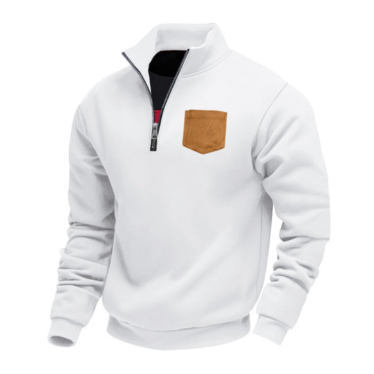 Herren eleganter Sweatpullover mit halbem Reißverschluss und praktischer Brusttasche R&B