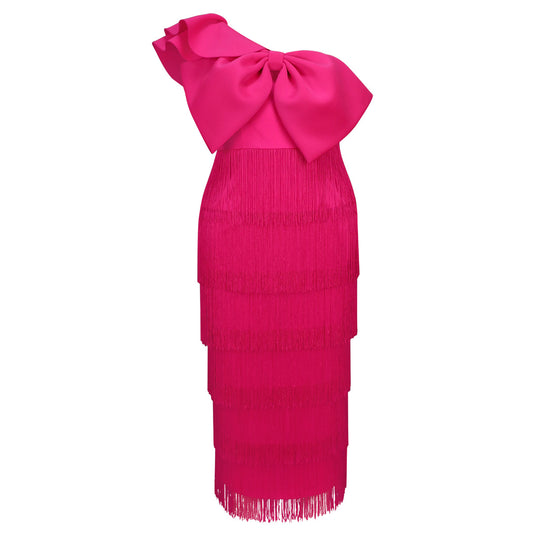 Damen Cocktailkleid mit voluminösem Rüschendesign und Fransen R&B