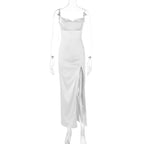 Damen Elegantes Maxikleid mit tiefem Schlitz und Spaghettiträgern R&B