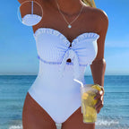 Damen Einteiliger Badeanzug mit Rüschen und Wickel-Design R&B