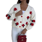 Damen Strickjacke mit floralen Applikationen und voluminösen Ärmeln R&B
