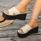 Damen modische Wedge-Sandalen mit breitem Riemen und gemustertem Obermaterial R&B