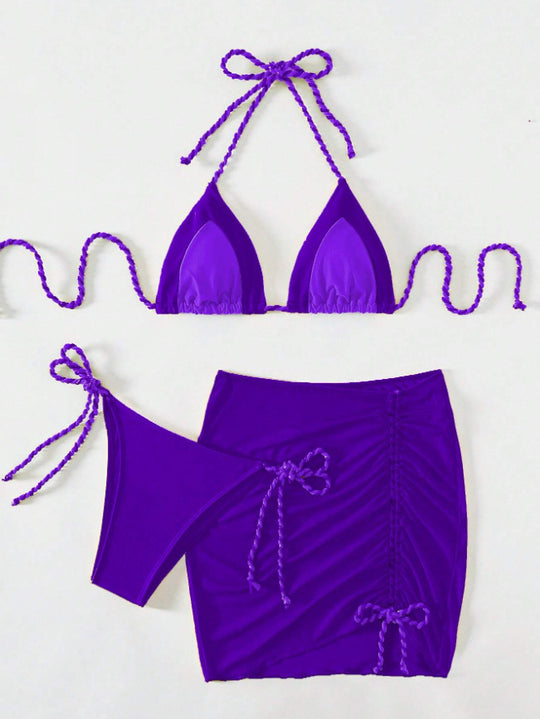 Damen Bikini-Set mit modernem Knoten-Design und figurbetontem Rock R&B