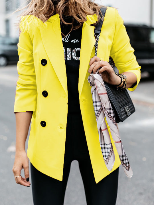 Damen Modischer Doppelreiher-Blazer mit schmaler Silhouette und praktischen Taschen R&B